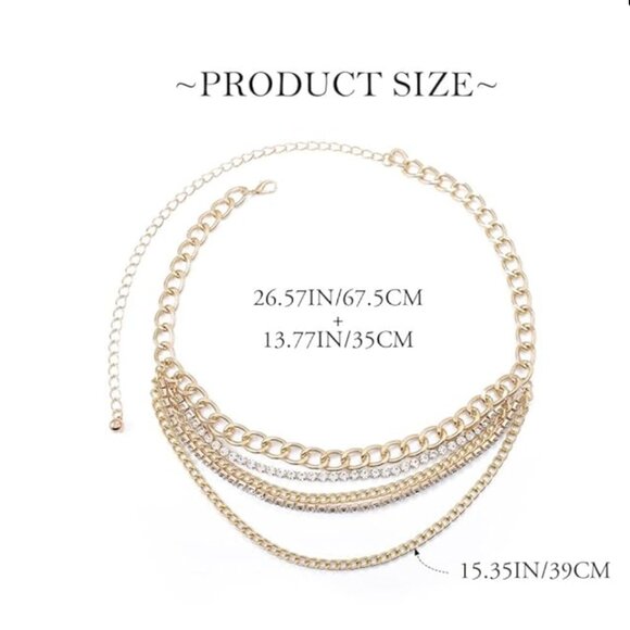 Rhinestone Waist Chain Belt Layered Body Chain - Picture 3 of 6